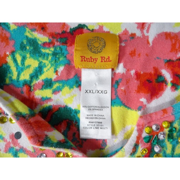 Ruby Rd. Top Shirt Colorful Jewels XXL 2XL Boho V Neck 3/4 Sleeve Boho Artsy - Picture 10 of 10